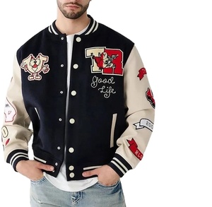 Chaquetas universitarias bordadas de retazos de chenilla personalizadas, estilo de béisbol universitario con cuello levantado para hombres y mujeres, estilo Letterman - Product Image 1