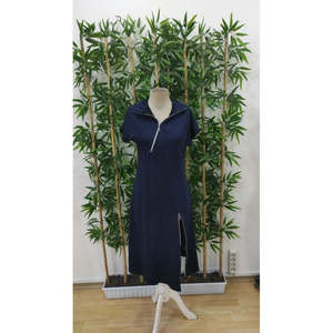 Women's Short-Sleeved Midi <b>Viscose</b> Two-Thread <b>Dress</b> with Zipper at Neck and Hem, 35975 - Navy blue - Product Image 4