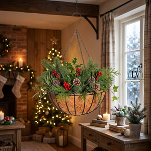 Sturdy Metal Hanging Flower Pot with Coco Fiber <b>Liner</b>, Multi-Purpose Round Planter for Porch Patio Holiday Decor From Vietnam - Product Image 3