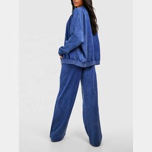 Sweat-shirt deux pièces personnalisé en éponge française pour femmes survêtement en coton délavé au soleil imprimé grande taille Style tendance - Product Image 2