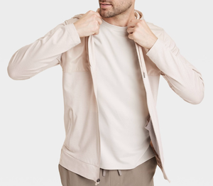 Chaqueta con cremallera de algodón para deportes de invierno personalizable para hombre, Color sólido con sombrero de cuerda y Sudadera con capucha de punto para las estaciones de otoño - Product Image 3