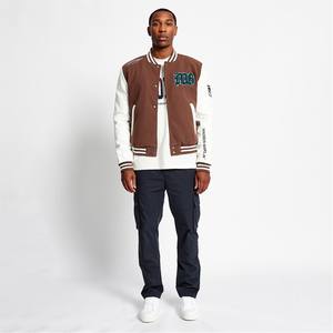 Dernière Offre Spéciale Veste universitaire marron avec écusson brodé pour hommes en laine véritable Letterman College Baseball Bomber Bomber Jacket - Product Image 1
