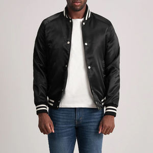 Premium Xander Black Winter Varsity Jacket Satin Outer <b>Quilted</b> Polyester Lining Stand Collar Button Closure Rib Knit Details - Product Image 3