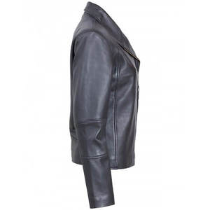 Femmes Automne Hiver Noir Cuir Véritable Doublure Satin Respirant Coupe-Vent Veste de Moto Fermeture Éclair Col Montant - Product Image 3