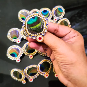 Anillos ajustables Kundan hechos a mano, anillos de pavo real de diseñador, anillos Kundan con estampado de Bandhani para fiesta de boda, Hldi ,mehendi Wear - Product Image 4