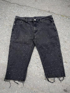 กางเกงยีนส์ขาสั้นผู้ชายสไตล์สตรีทแวร์ ผ้าเดนิมหนา ตกแต่งด้วยคริสตัล ซิปวินเทจ ผ้าฝ้าย 100% - Product Image 5