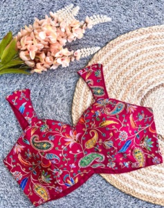 Blusa con bordado de zari y lentejuelas con estampado en posición Blusa con diseño de espalda abierta con detalle de huk Cuello en V de estilo moderno - Product Image 1