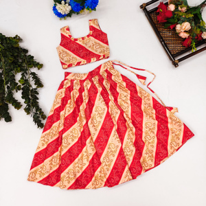 Shoryam Fashion Red Bandhani Girls Lehenga Choli |   Tenue traditionnelle ethnique indienne pour enfants, entièrement cousue, pour les fêtes et les mariages - Product Image 1