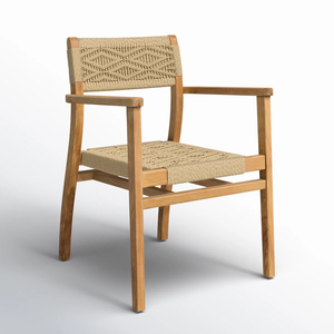 Silla de comedor de madera maciza de diseño antiguo para el hogar, Hotel, Villa, Bar, muebles de restaurante de alta calidad con cordón de papel trenzado doble - Product Image 1