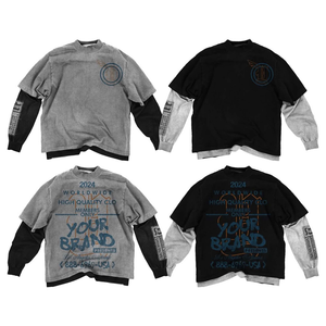 Mens Double Layer V-neck Long Sleeve T <b>Shirts</b> Oversized Anti-Wrinkle Breathable Cotton Tee Heavyweight <b>Y2K</b> Gothic Hip Hop - Product Image 6
