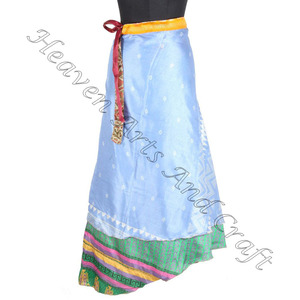 Falda envolvente de seda Sari de dos capas india, falda larga reversible de saris de seda mágica de 2 capas, pareo de seda, pareo de playa, envoltura larga - Product Image 2