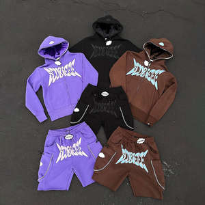 Custom Puff Print Pullover Hoodies <b>Lightweight</b> Loose Two Piece Jogging Set Sweat Suit Hoodie With <b>Short</b> <b>Shorts</b> Set for <b>Men</b> - Product Image 6