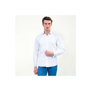 Chemise classique simple pour homme à double boutonnage français en blanc uni - Product Image 2