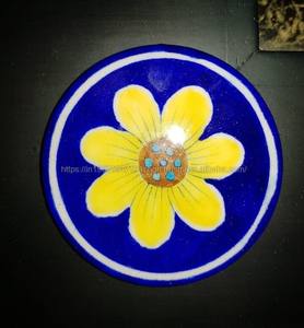 Posavasos de Cerámica Azul Pintados a Mano, Juego de Posavasos Redondos Florales de Cerámica Azul y Amarillo Hechos a Mano - Product Image 4