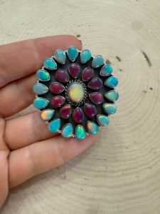 Boho clásico declaración hecha a mano Natural semiprecioso fuego ópalo plata esterlina 925 ajustable joyería fina anillo - Product Image 5