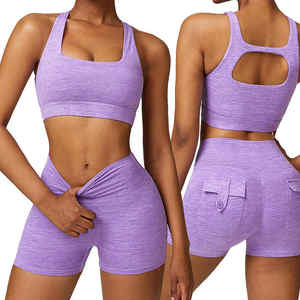 yoga wear for women oem two piece <b>set</b> with <b>leggings</b> <b>and</b> <b>top</b> <b>seamless</b> breathable flexible fabric suitable for all activities - Product Image 5