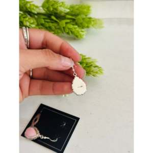 Boucles d'oreilles pendantes en argent sterling et coquillage rose du sud-ouest, plaquées or, forme goutte d'eau, avec perles et diamants, pour mariages - Product Image 5