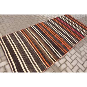 พรมขนสัตว์ทำมือแบบทันสมัยลายทางสีน้ำตาลส้ม3.9ft x 9.3ft สี่เหลี่ยมผืนผ้าดีไซน์แบบปะต่อสำหรับห้องนั่งเล่น - Product Image 2