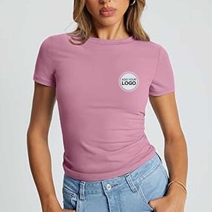 T-shirts pour femmes en coton extensible à manches raglan, sur mesure, haute qualité, 95% coton, 5% élasthanne - Product Image 2