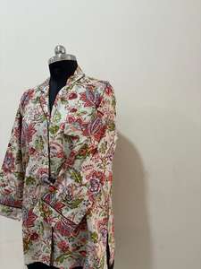 Chemise longue en coton imprimé floral Handblock boutonnée Kurti Top - Product Image 6