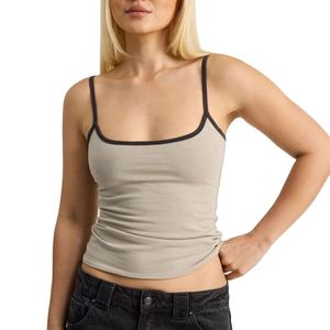 <b>Womens</b> Contrast Edge Tank Top Cami OEM Factory Supply Slim Fit Cotton Spandex Strap Vest <b>for</b> B2B Buyers Custom <b>Women</b> Tank Top - Product Image 1