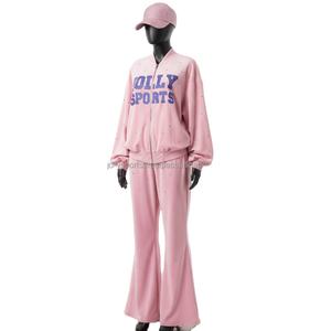 Conjunto Deportivo Premium para Mujer, 280 GSM, Rosa Suave, Rosa Cristal, con Pedrería, Logotipo Personalizado por Transferencia Térmica, Ropa Casual, Tallas Grandes - Product Image 3