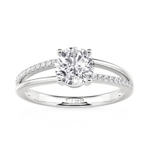 Bague de promesse Jeulia en platine 14K plaqué rhodium, à tige fendue personnalisée, avec pierre de naissance et coupe ronde - Product Image 3