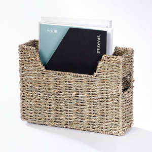 Seagrass newspaper rack with two compartments wholesale magazine holder <b>file</b> storage basket & <b>box</b> - Product Image 5
