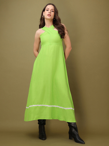 Women's Solid Fit and Flare Maxi Sleeveless Halter Neck <b>Dress</b> - Product Image 5