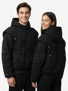 Sweat-shirts décontractés chauds et confortables avec boutons-pression pour unisexe, sweat-shirt d'hiver avec capuche, sweat-shirts en laine unis et simples pour hommes - Product Image 3