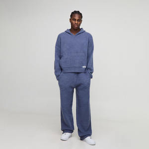 Survêtement pour femmes d'hiver, surdimensionné, uni, respirant, 100% coton, impression de logo personnalisée disponible, vêtements de rue, 2 pièces - Product Image 1