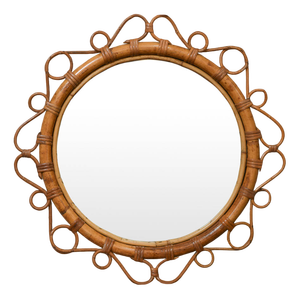Mid-Century Modern <b>round</b> Rattan <b>Mirror</b> Hand Woven Thin Patterns Wall Decor for <b>Bathroom</b> and Living Room for Home or Gift - Product Image 1