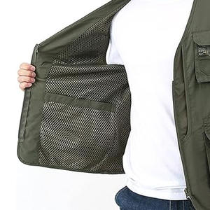 Gilet Cargo utilitaire sans manches à col en V pour hommes, fabriqué en usine, vert olive, avec plusieurs poches et poches intérieures - Product Image 5