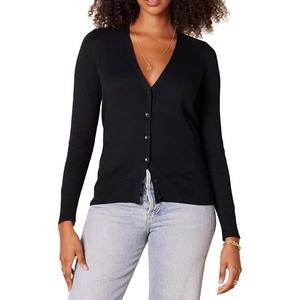 Suéter Cárdigan Abierto para Mujer, Otoño, con Botones, Cálido, Suave, de Punto Trenzado, con Capucha, Negro, Talla M - Product Image 1