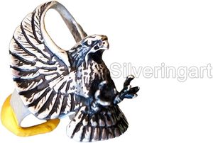 Bague pour homme, bague simple avec aigle et faucon, fabrication détaillée, bague de motard, bague de Noël, bijoux faits à la main, bague en argent massif 925 - Product Image 4
