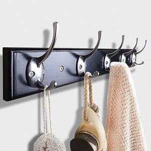 Silver Coat <b>Hooks</b> <b>Wall</b> Mounted With Screws Retro Double <b>Hooks</b> Utility Black <b>Hooks</b> for Coat Scarf Bag Towel <b>Key</b> Cap Hat - Product Image 6
