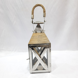 Kim loại thép không gỉ và gỗ hình vuông Shinny đánh bóng nến đèn lồng nhà tường chiếu sáng trang trí - Product Image 1