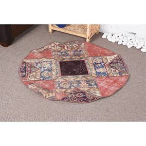 พรมตุรกีวินเทจ3.2 x 3.3ft สีแดงสีน้ำเงินผ้าขนแกะดีไซน์สี่เหลี่ยมผืนใหญ่สำหรับโถงทางเดินสำหรับห้องนอนฤดูร้อน - Product Image 3