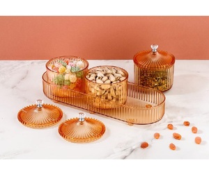 Boîte de service décorative en verre avec boutons en cristal 3 pots transparents amovibles pour fruits secs à noix Rangement de cuisine et présentation de fête - Product Image 4