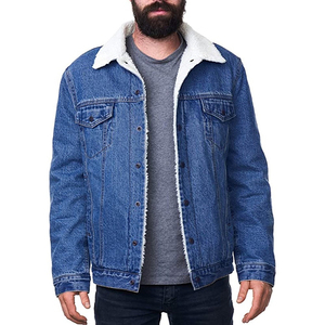 Autumn Winter Men's Windproof Denim Jeans <b>Jacket</b> 100% Cotton Warm Button Sherpa <b>Fleece</b> <b>Lining</b> Outerwear Coats - Product Image 1