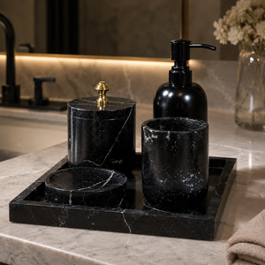 Wholesale Stone Era White Silver Eco-friendly Modern Luxury Marble <b>Bathroom</b> <b>Accessories</b> <b>Set</b> Soap Dispenser Tumbler Jar Soap Dish - Product Image 2