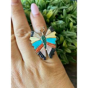 Tamara Pinto Butterfly <b>Ring</b> Multi-Stone & Sterling Silver Inlay Invisible Setting Free Size <b>Adjustable</b> for Gift - Product Image 2