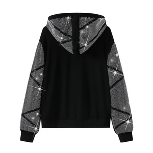 Conjunto de dos piezas de chándal de diamantes de imitación sólido con capucha para mujer personalizado con pantalones de chándal de lujo y Sudadera con capucha - Product Image 3