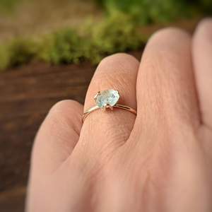 Bohemian Aquamarine Rough Gold Plated Rings Natural Raw Gemstone Electroplated Jewelry for Party Minimalist style - Product Image 5