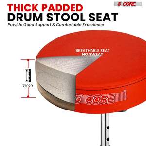 5 Core Drum Throne 3 Thick Padded Memory Foam Comfortable Drummer <b>Stool</b> 200Lb Capacity Adjustable - Product Image 3