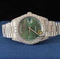Montre analogique automatique mécanique pour homme en acier inoxydable avec mouvement ETA, cadran en verre serti de diamants moissanite incolores, style hip-hop