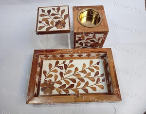 Nouveau plateau de brûleur Bakhoor en bois d'incrustation de résine florale pour diffuseur d'aromathérapie pour les occasions religieuses-Eid & Ramada - Product Image 1