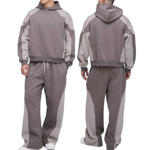 Color Block Boxy Man Pantalones de chándal y Sudadera con capucha Conjunto Chándal Heavyweight Fleece Blank Flared Baggy Streetwear Chándales - Product Image 3