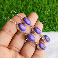 Boucles d'oreilles pendantes de luxe en Charoïte multi-pierres, plaqué argent 925, faites à la main, bijoux bohèmes en cristal, cadeau de mariage et de fête pour femme, violet