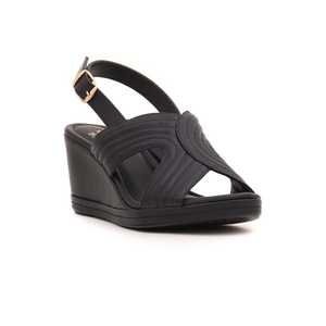 Negro PU0027 Sandalia Formal con correa en el tobillo con punta abierta Cómodo tacón de cuña Evergreen Diseño de moda para uso en exteriores de verano - Product Image 2